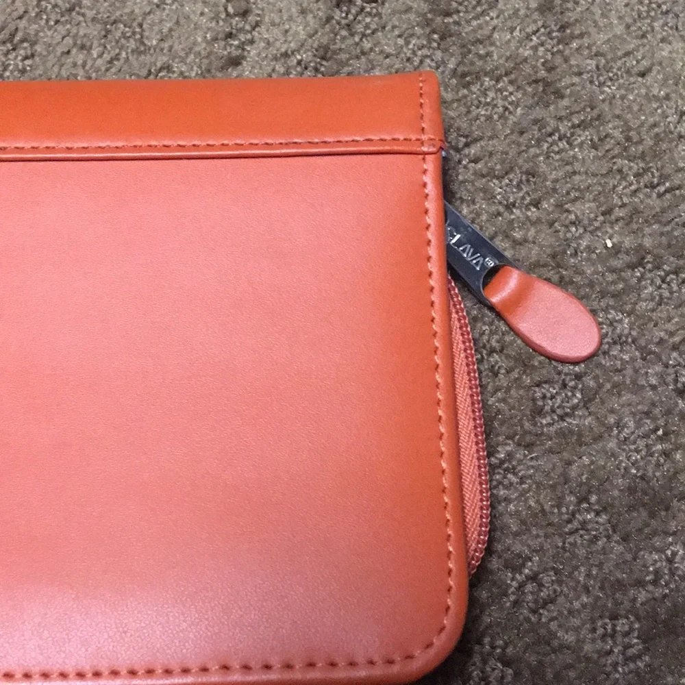 Clava leather Wallet clutch genuine leather burnt orange EUC lots of pockets